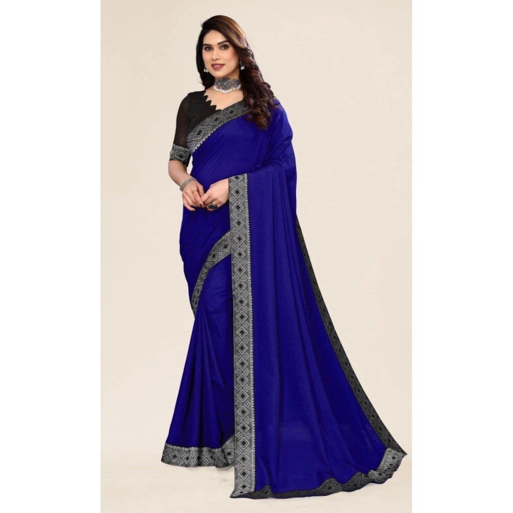 Amfyn Women's Embellished Plain Solid Bollywood Chiffon Saree With Blouse (Blue)