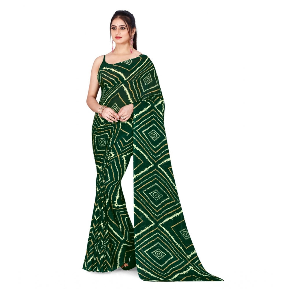 Amfyn Women's Poly Georgette Printed Saree Without Blouse (Dark Green)