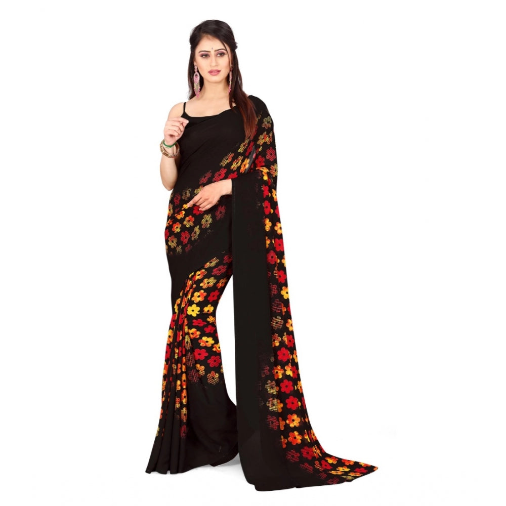 Amfyn Women's Poly Georgette Printed Saree Without Blouse (Multi Color)