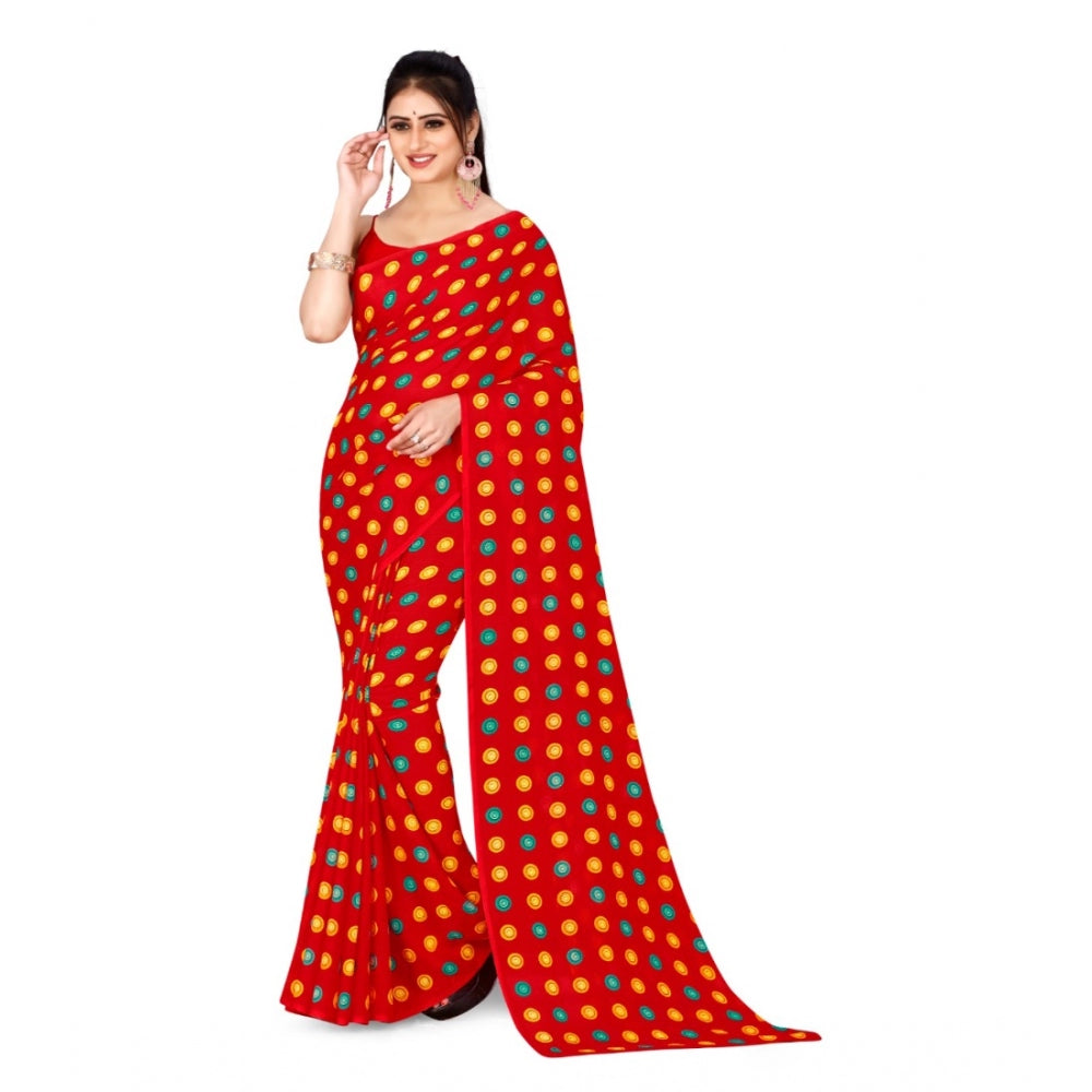 Amfyn Women's Poly Georgette Printed Saree Without Blouse (Red)