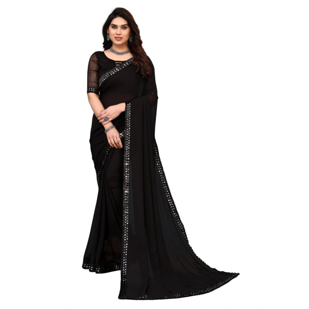 Amfyn Women's Embellished Dyed Printed Bollywood Georgette Saree With Blouse (Black)