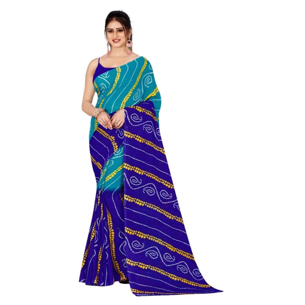 Amfyn Women's Poly Georgette Printed Saree Without Blouse (Sea Green, Royal Blue)