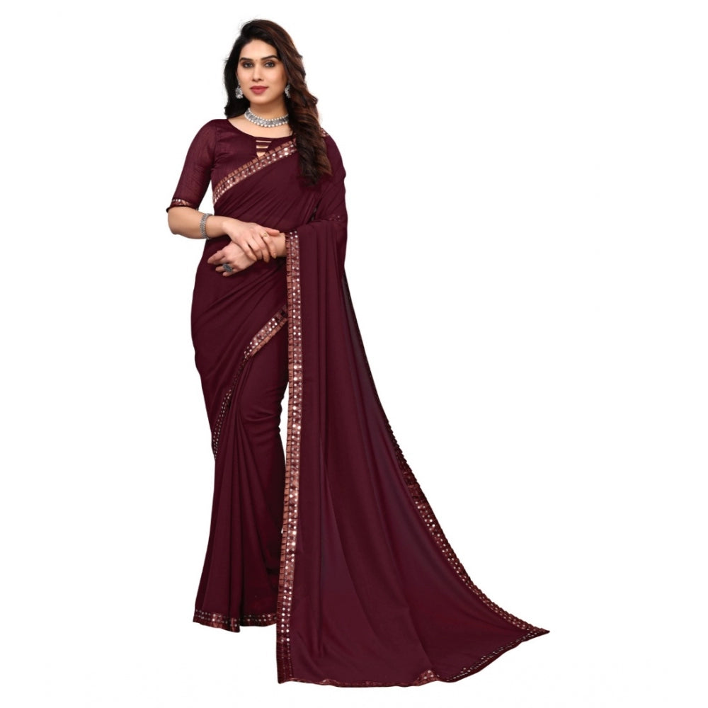 Amfyn Women's Embellished Dyed Printed Bollywood Georgette Saree With Blouse (Dark Choclate)