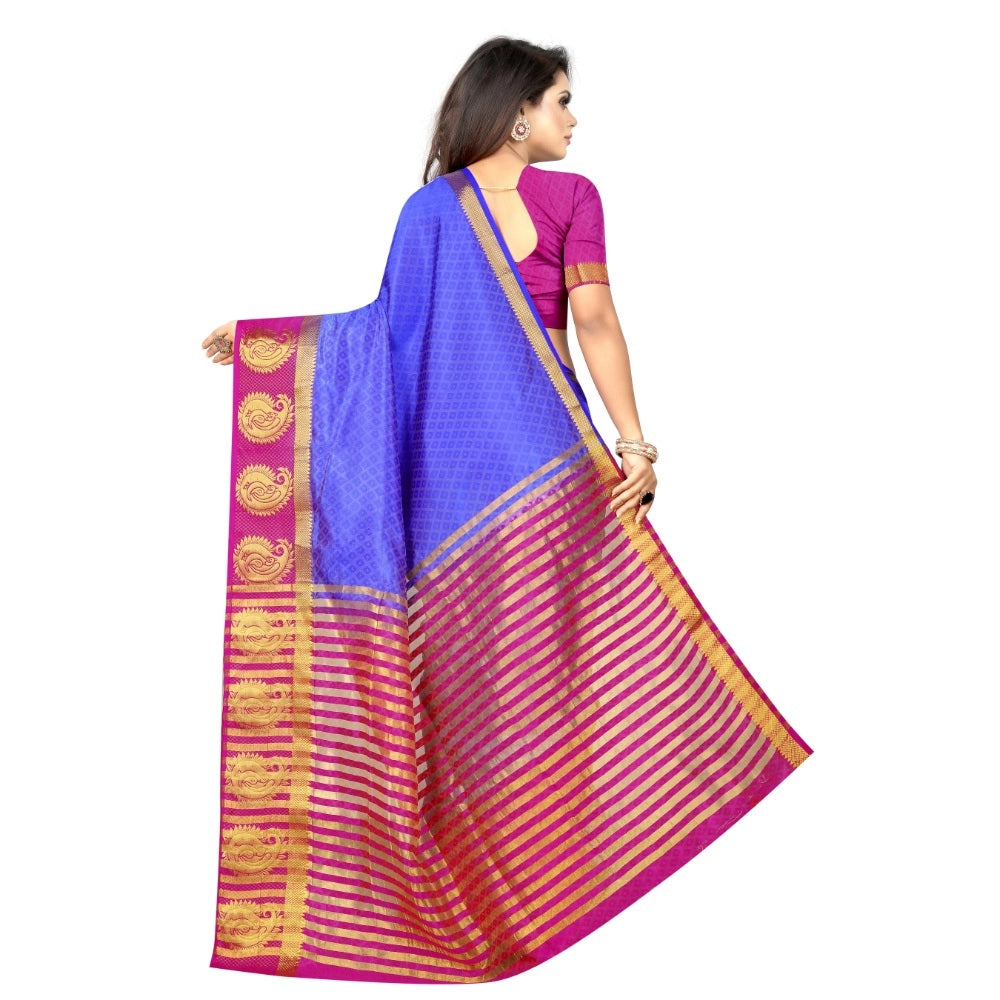Amfyn Women's Kanjivaram Silk Saree With Unstitched Blouse Piece (Blue, 5-6 Mtrs)