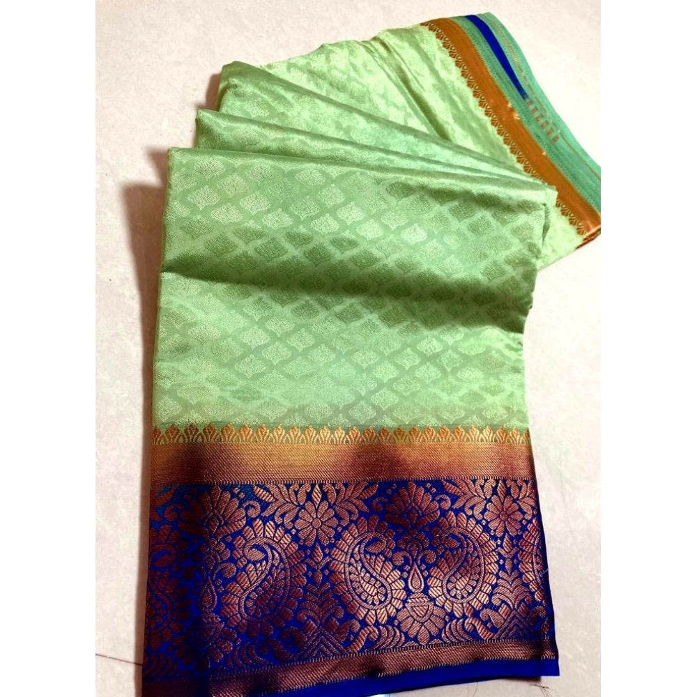 Amfyn Women's Kanjivaram Silk Saree With Unstitched Blouse Piece (Light Green, 5-6 Mtrs)