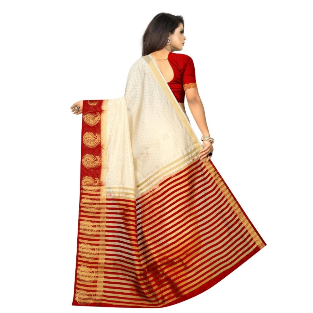 Amfyn Women's Kanjivaram Silk Saree With Unstitched Blouse Piece (White, 5-6 Mtrs)