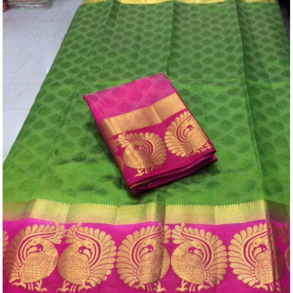 Amfyn Women's Kanjivaram Silk Saree With Unstitched Blouse Piece (Green, 5-6 Mtrs)