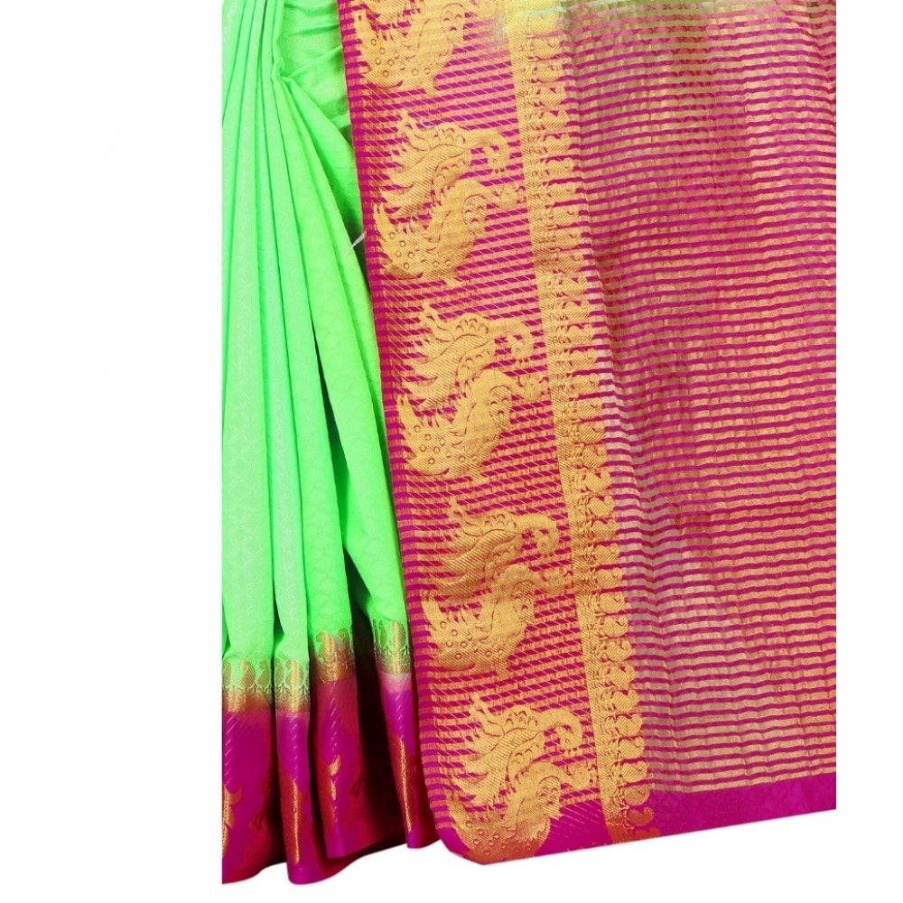 Amfyn Women's Kanjivaram Silk Saree With Unstitched Blouse Piece (Light Green, 5-6 Mtrs)