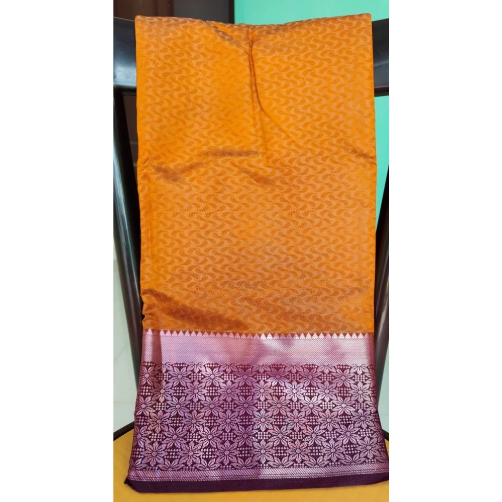 Amfyn Women's Kanjivaram Silk Saree With Unstitched Blouse Piece (Yellow, 5-6 Mtrs)