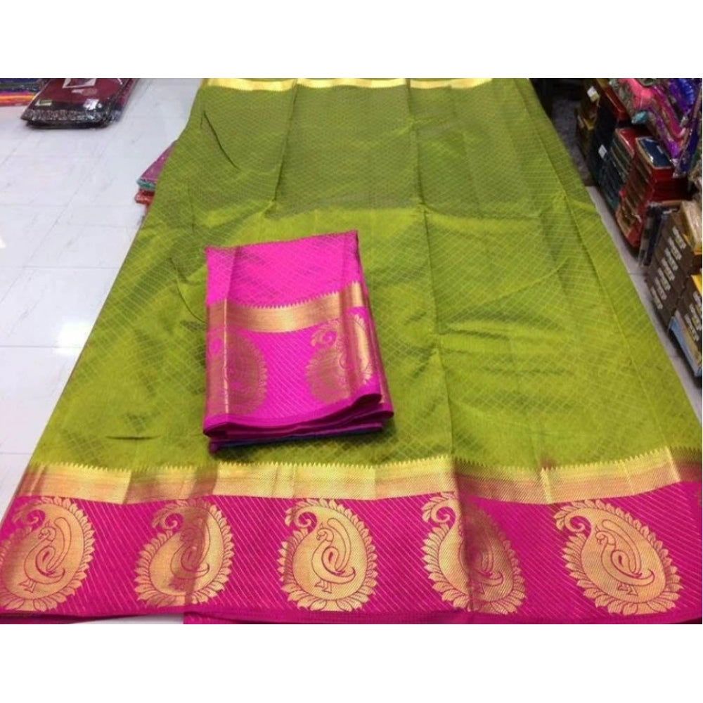 Amfyn Women's Kanjivaram Silk Saree With Unstitched Blouse Piece (Green, 5-6 Mtrs)