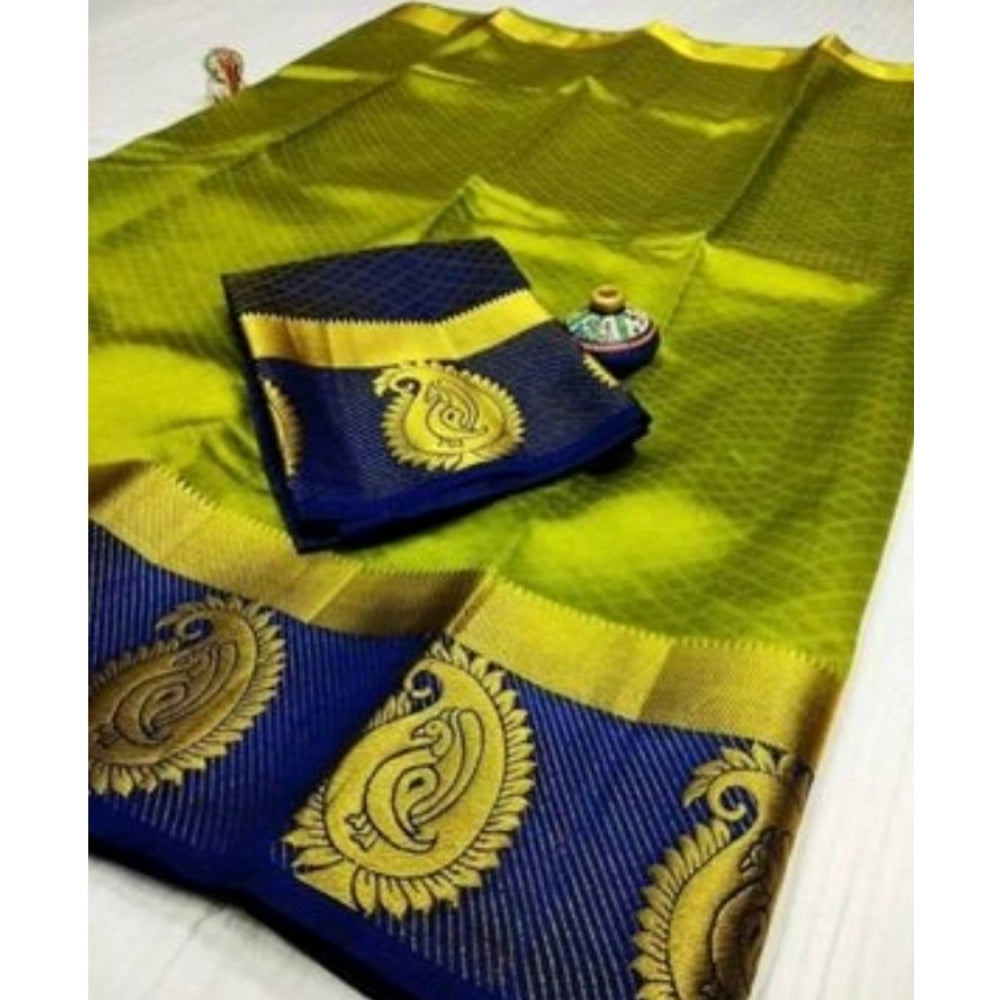 Amfyn Women's Kanjivaram Silk Saree With Unstitched Blouse Piece (Green, 5-6 Mtrs)