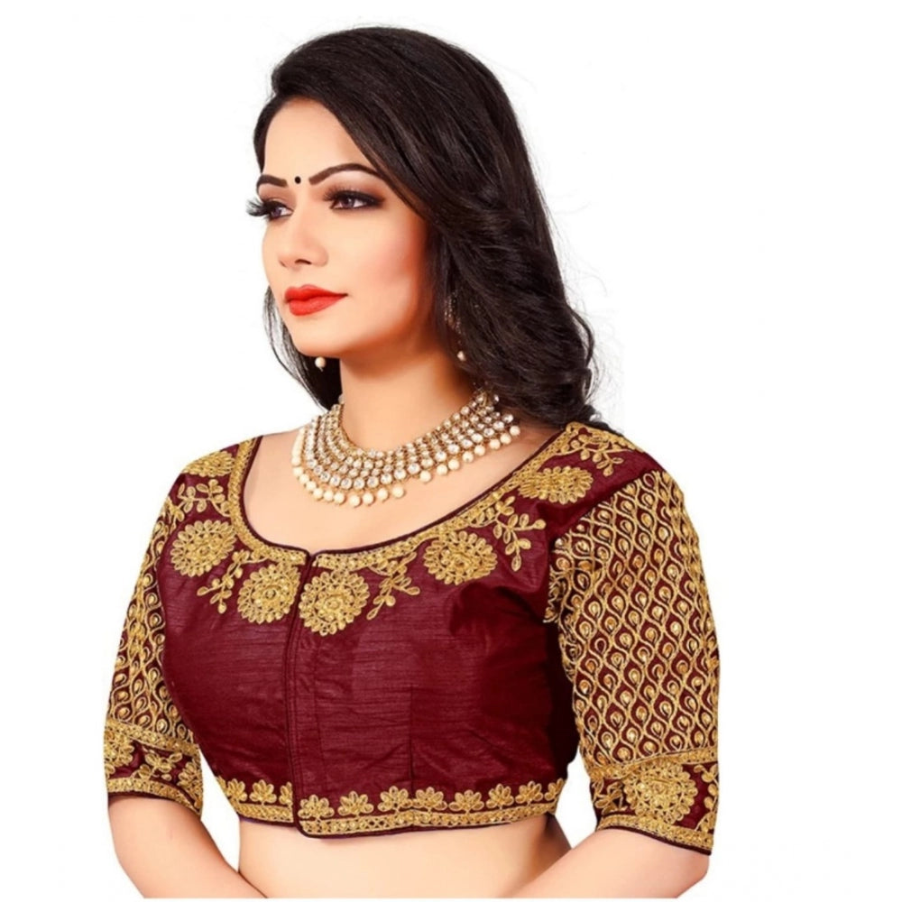 Amfyn Women's Half Sleeve Ultra satin Readymade Blouse (Maroon, Free Size: Up To 34 Inch)