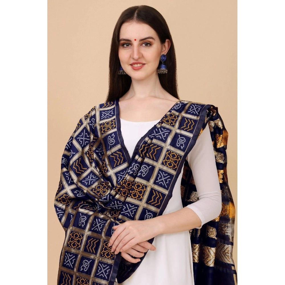Amfyn Women's Silk Pure weaving Work Duppatta (Navy Blue, Length: 2-2.3 Mtrs)