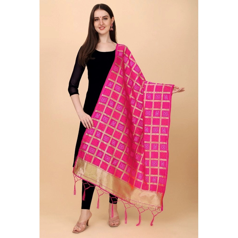 Amfyn Women's Silk Pure weaving Work Duppatta (Pink, Length: 2-2.3 Mtrs)
