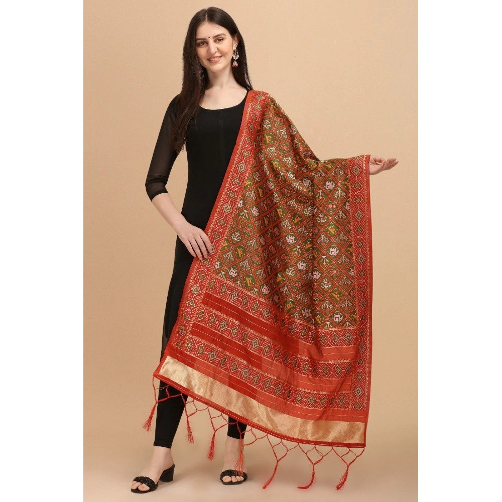 Amfyn Women's Silk Pure Zari weaving Duppatta (Brown, Length: 2-2.3 Mtrs)