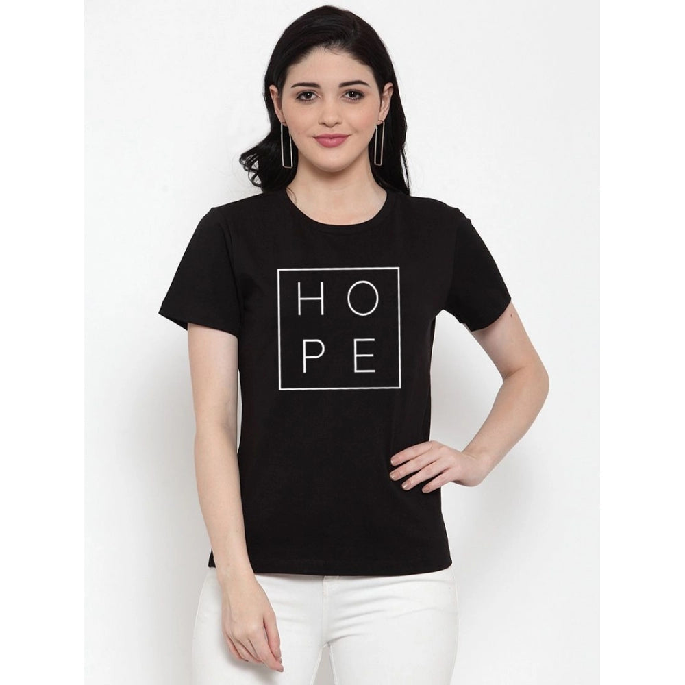 Amfyn Women's Cotton Blend Hope Printed T-Shirt (Black)