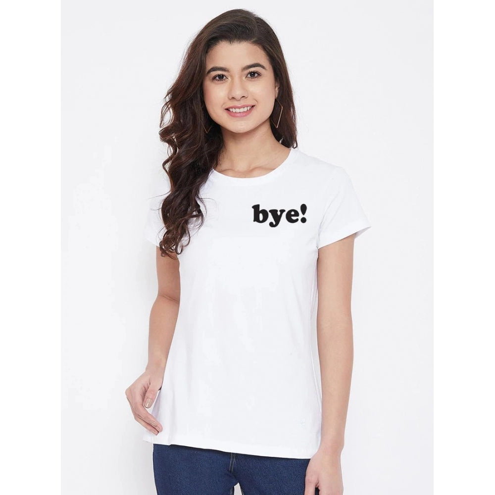 Amfyn Women's Cotton Blend Bye Printed T-Shirt (White)