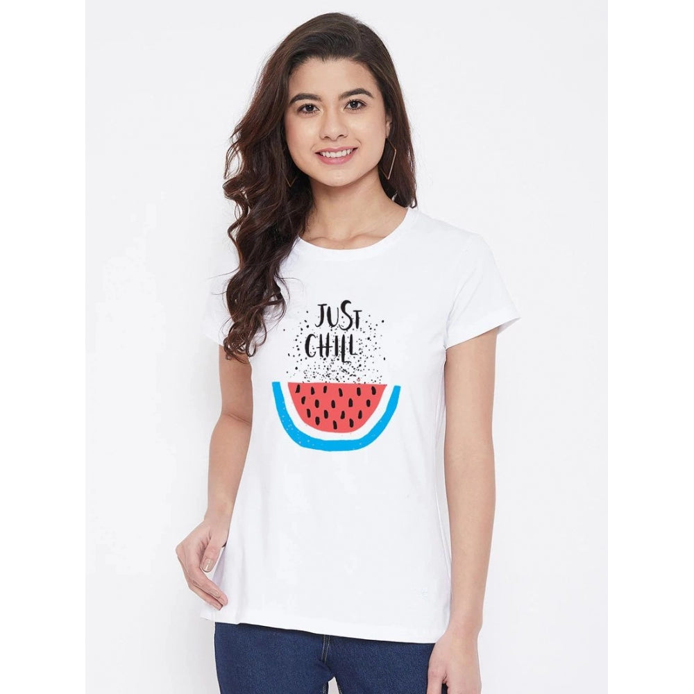 Amfyn Women's Cotton Blend Just Chill Printed T-Shirt (White)