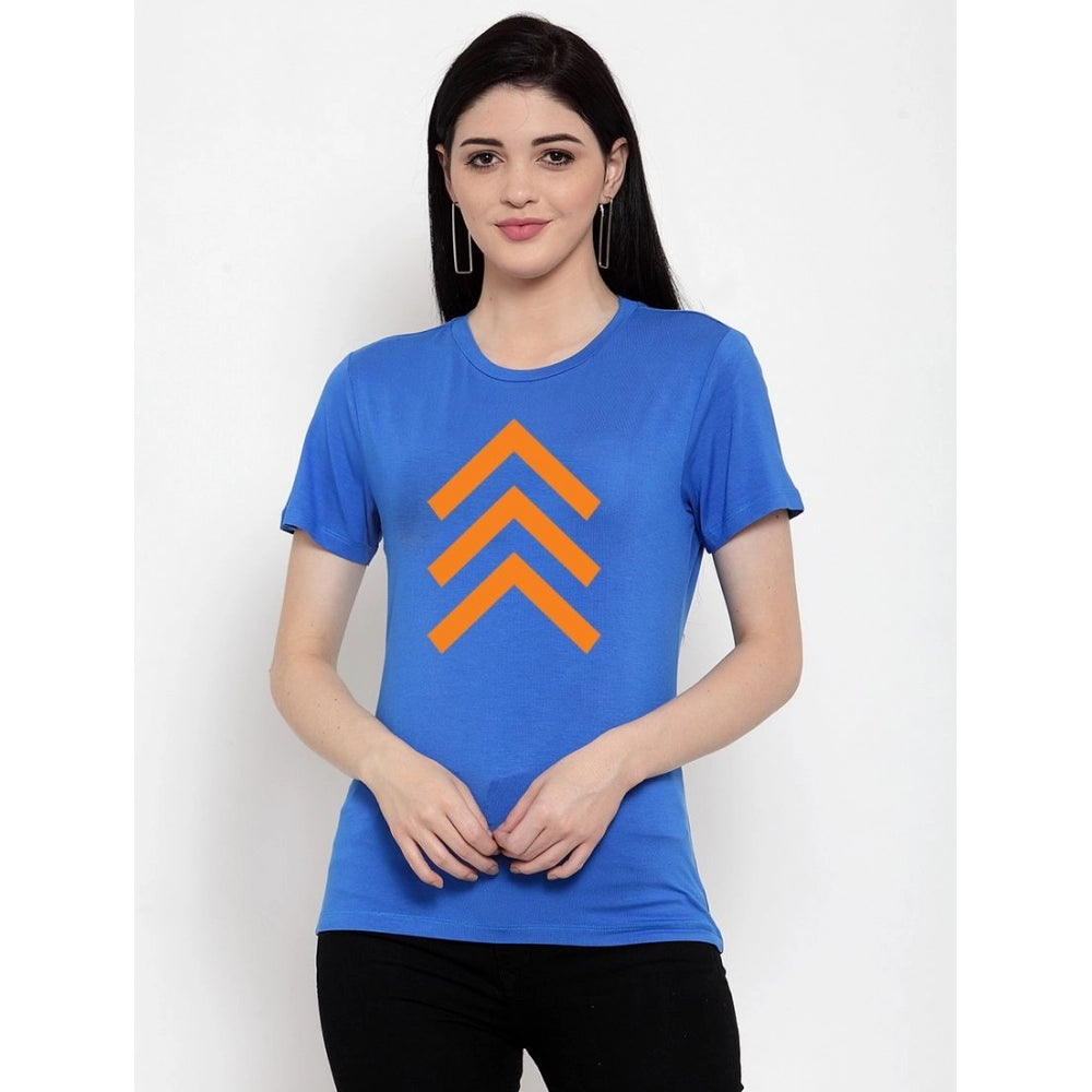 Amfyn Women's Cotton Blend Up Arrow Print Printed T-Shirt (Blue)