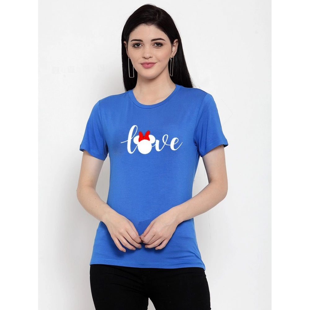 Amfyn Women's Cotton Blend Love Printed T-Shirt (Blue)