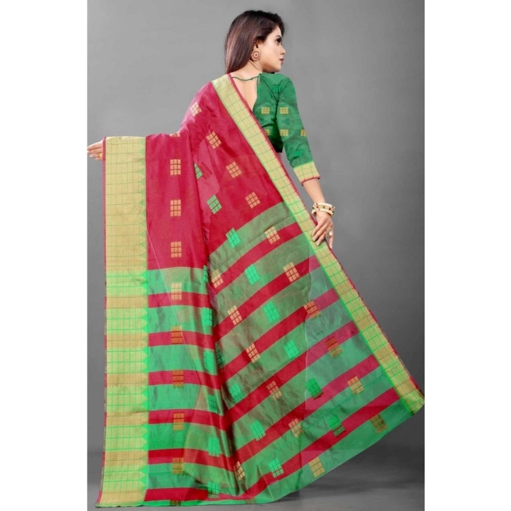 Amfyn Women's Art Silk Woven Design Venkatgiri Saree With Unstitched Blouse (Red)