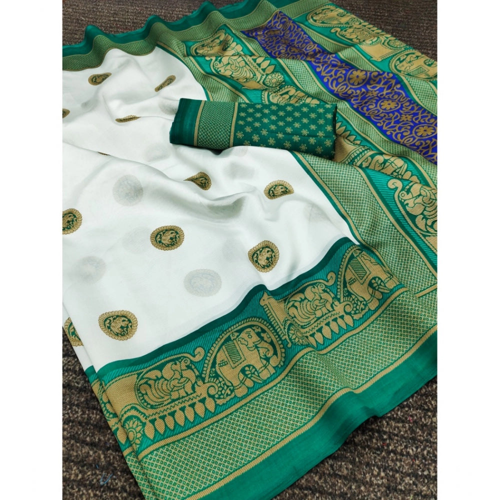 Amfyn Women's Art Silk Printed Saree With Unstitched Blouse (Green, 5-6 Mtrs)