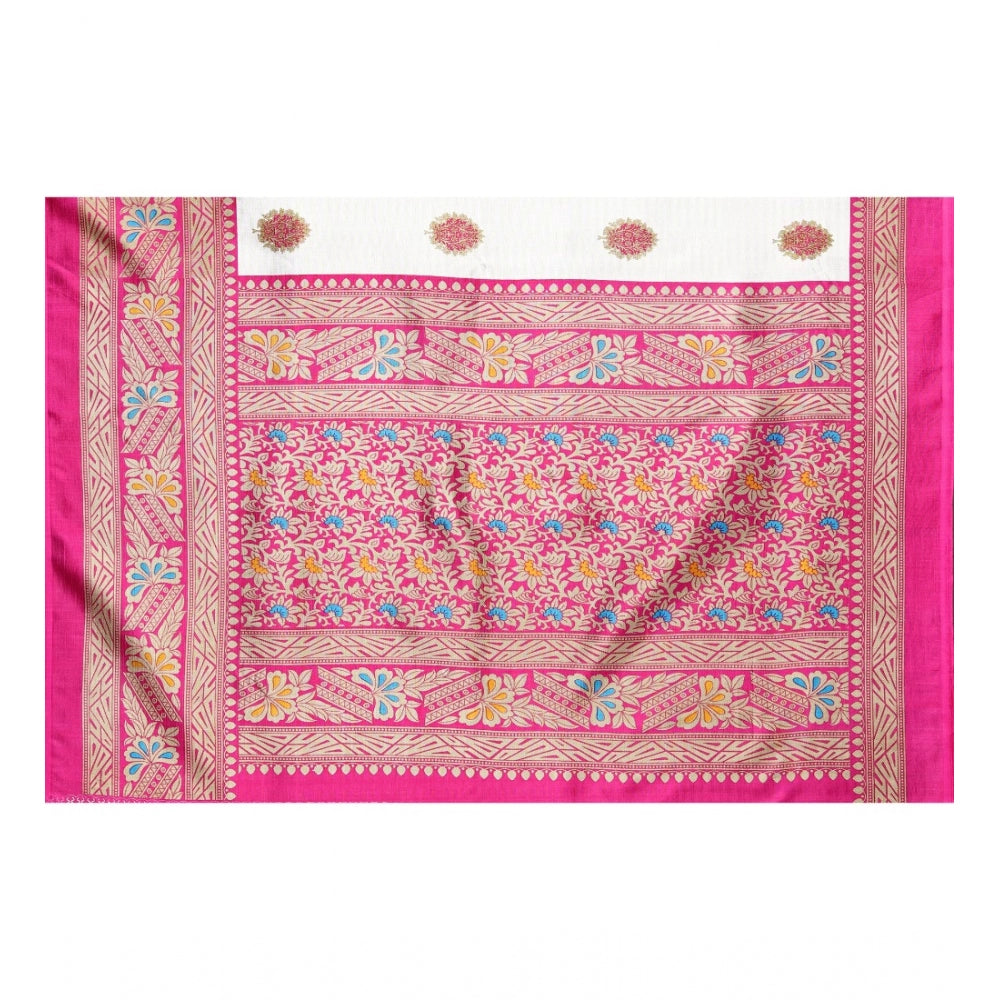 Amfyn Women's Art Silk Printed Saree With Unstitched Blouse (Pink, 5-6 Mtrs)