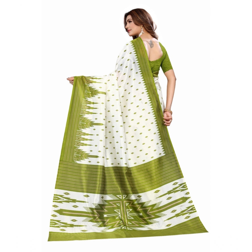 Amfyn Women's Art Silk Printed Saree With Unstitched Blouse (Green, 5-6 Mtrs)