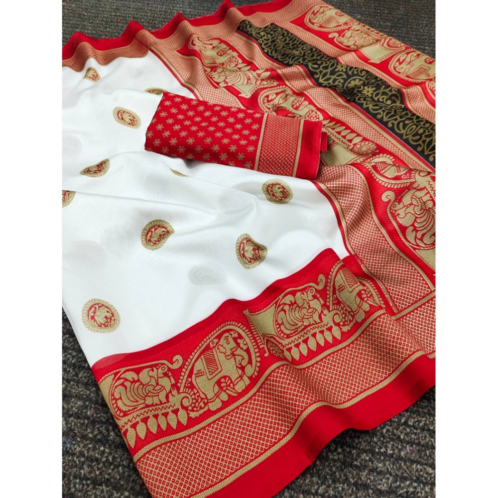 Amfyn Women's Art Silk Printed Saree With Unstitched Blouse (Red, 5-6 Mtrs)