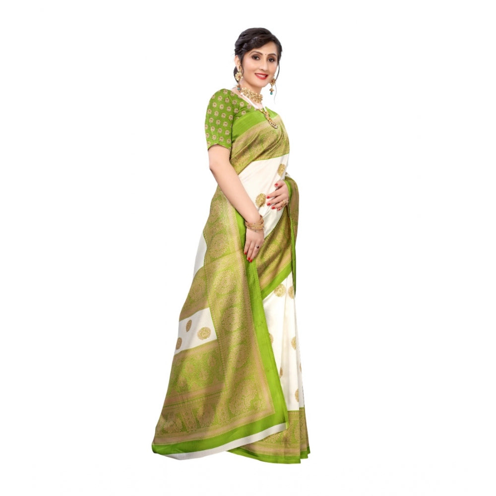 Amfyn Women's Art Silk Printed Saree With Unstitched Blouse (Green, 5-6 Mtrs)