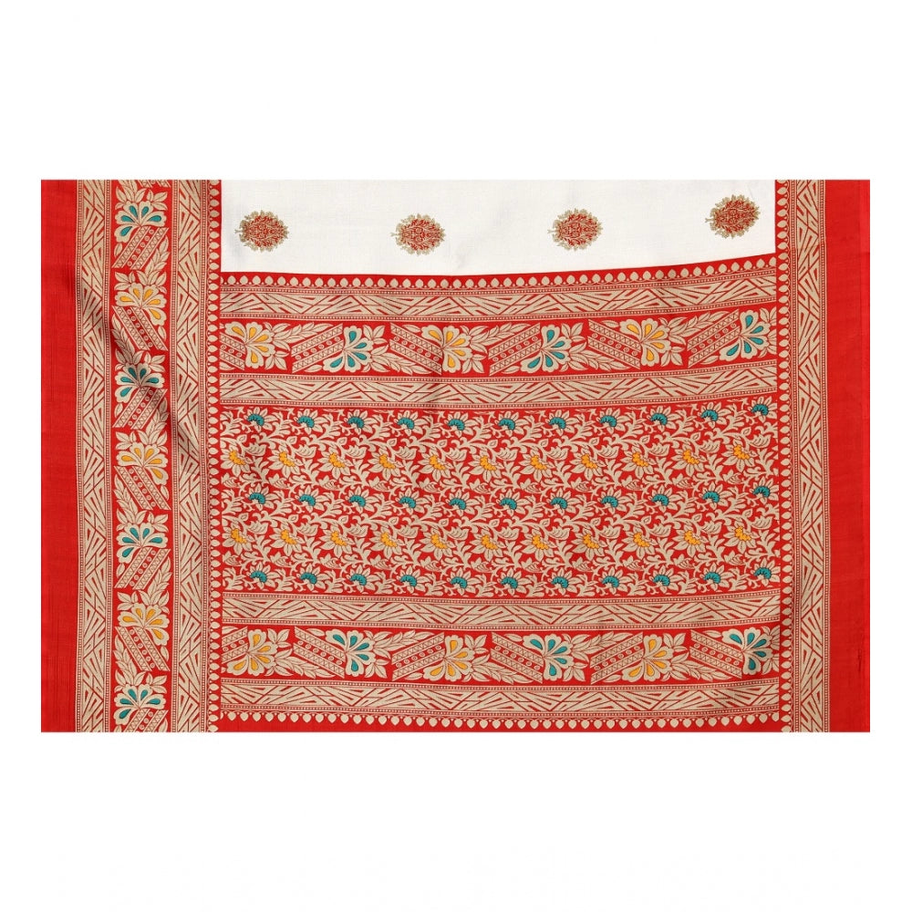 Amfyn Women's Art Silk Printed Saree With Unstitched Blouse (Red, 5-6 Mtrs)