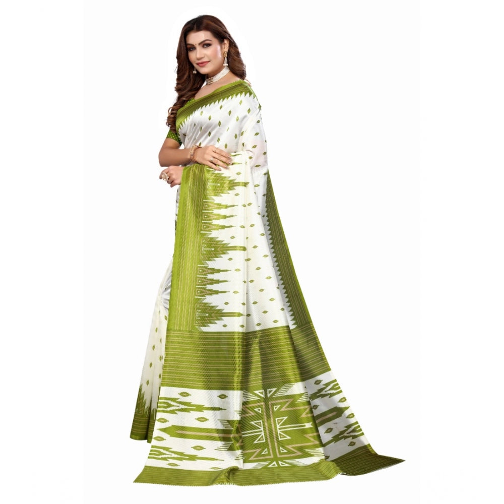 Amfyn Women's Art Silk Printed Saree With Unstitched Blouse (Green, 5-6 Mtrs)