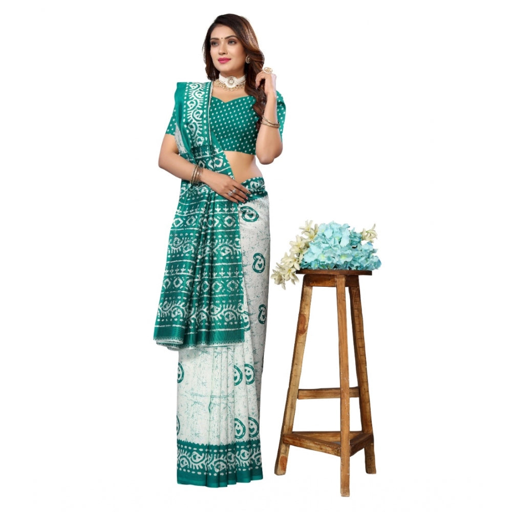 Amfyn Women's Art Silk Printed Saree With Unstitched Blouse (Green, 5-6 Mtrs)