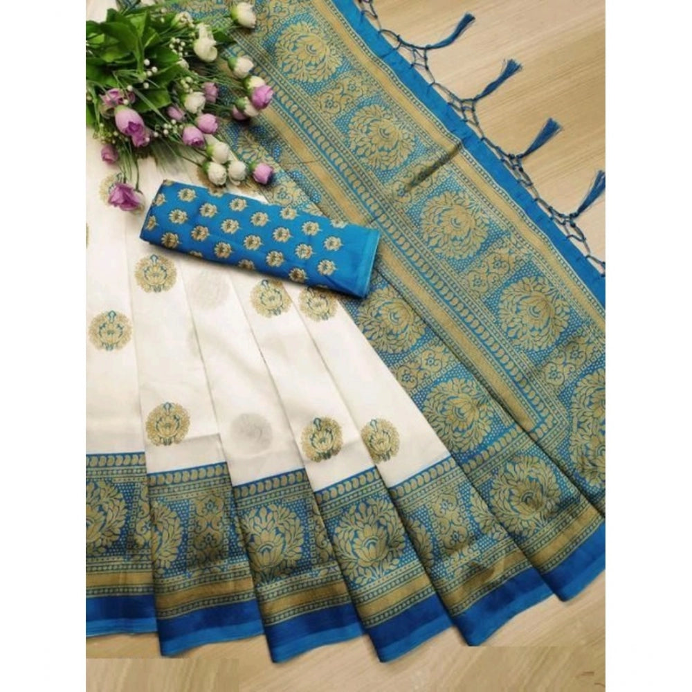 Amfyn Women's Art Silk Printed Saree With Unstitched Blouse (Blue, 5-6 Mtrs)