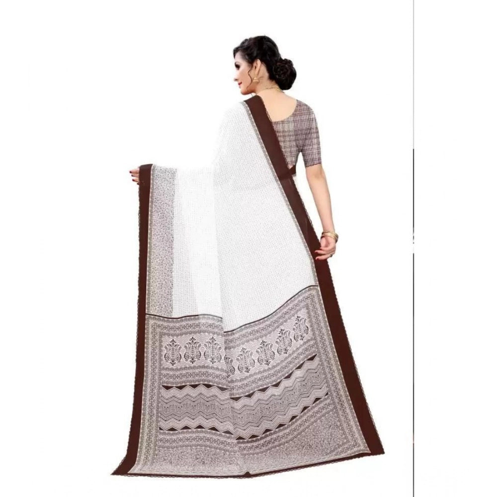 Amfyn Women's Georgette Printed Saree With Unstitched Blouse (Coffee)