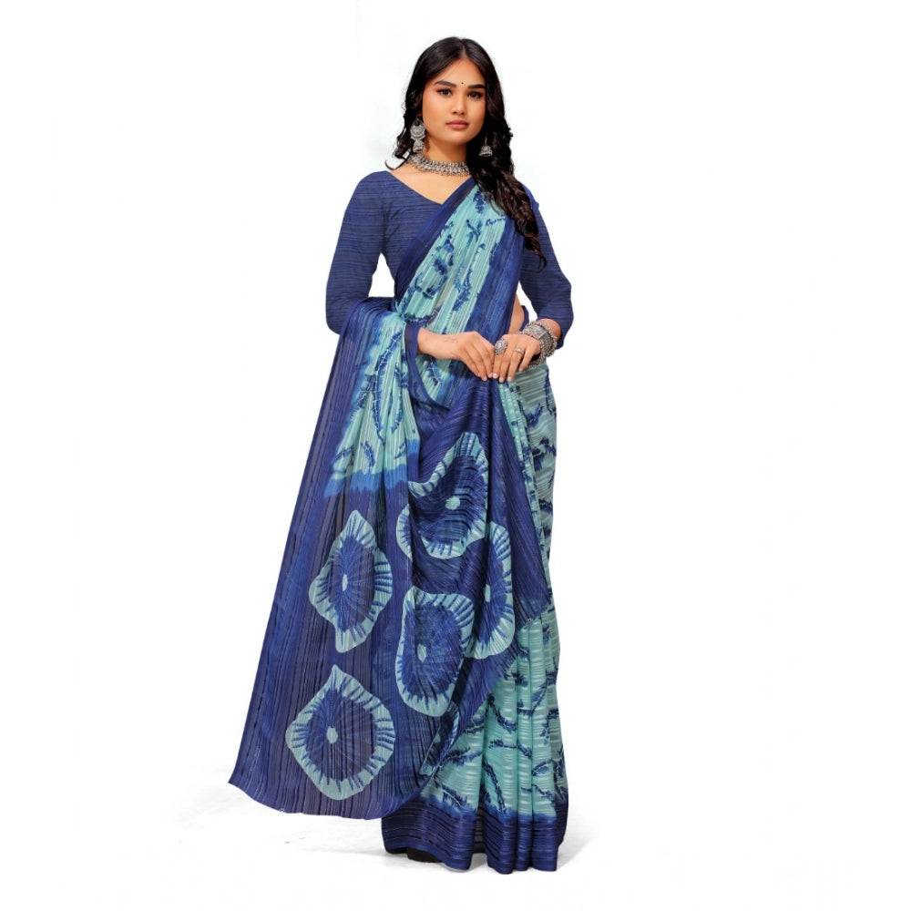 Amfyn Women's Georgette Printed Saree With Unstitched Blouse (Blue)