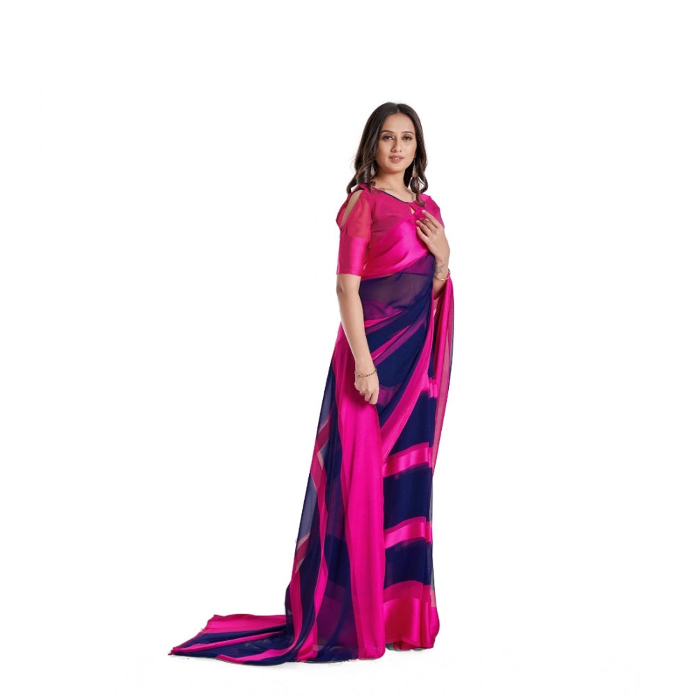 Amfyn Women's Satin Patta Printed Saree With Unstitched Blouse (Pink)