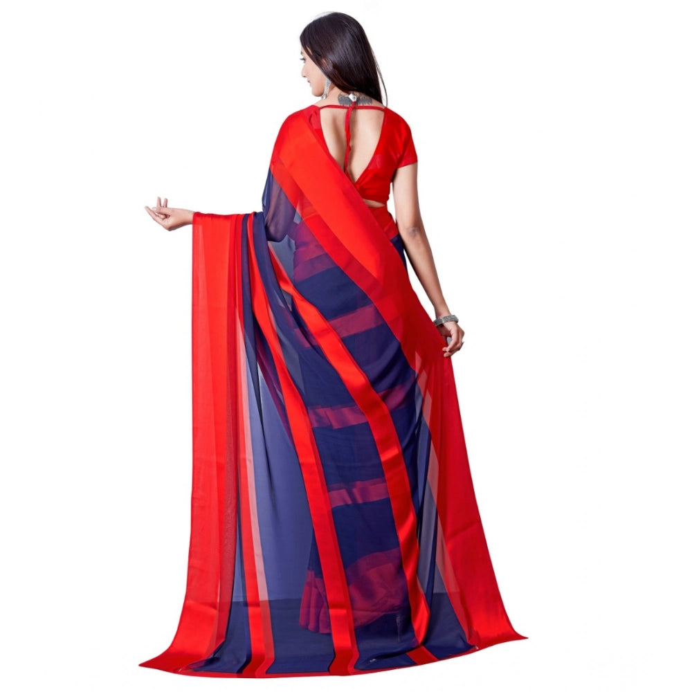 Amfyn Women's Satin Patta Printed Saree With Unstitched Blouse (Red)