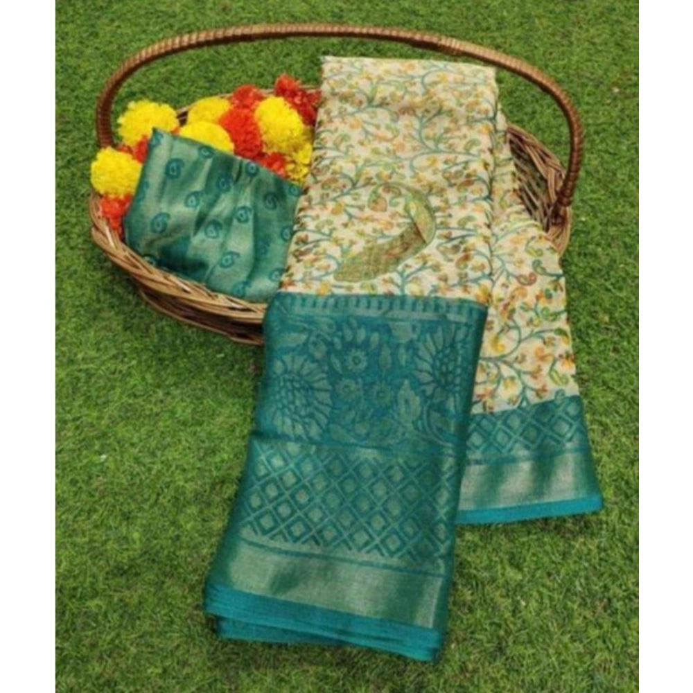 Amfyn Women's Viscose Rayon Printed Saree With Unstitched Blouse (Skyblue)