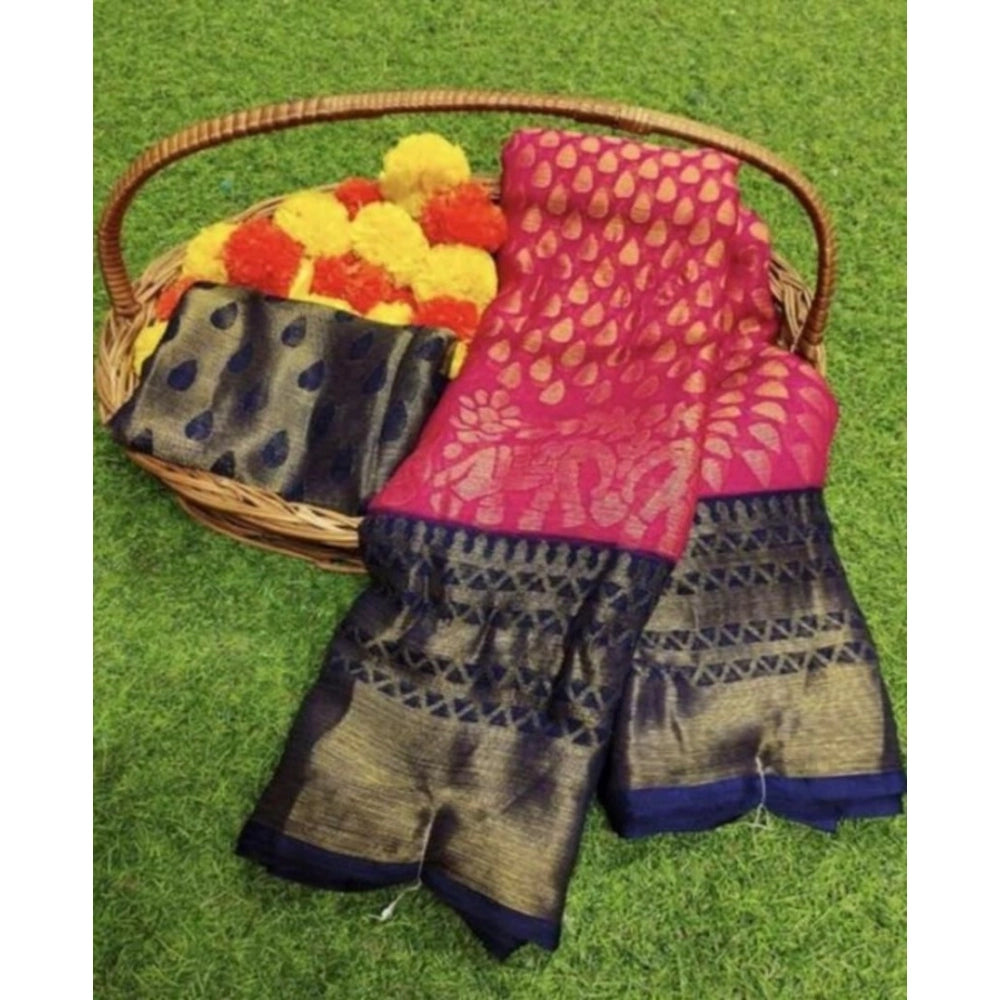 Amfyn Women's Viscose Rayon Printed Saree With Unstitched Blouse (Pink)