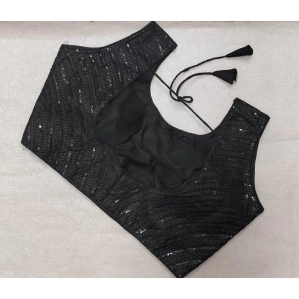 Amfyn Women's Cotton Silk Embellished Padded Cup Readymade Blouse (Black, Size: Free Size)