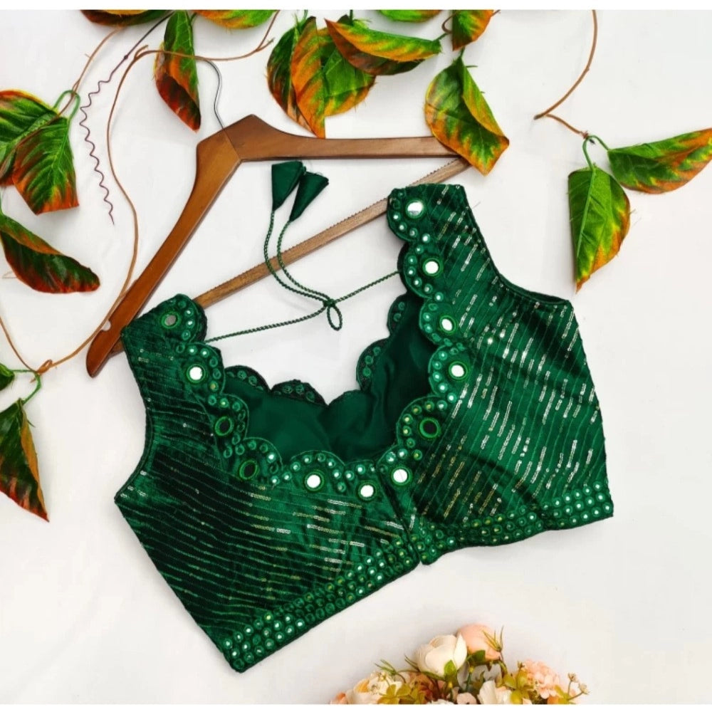 Amfyn Women's Cotton Silk Embellished Padded Cup Readymade Blouse (Green, Size: Free Size)