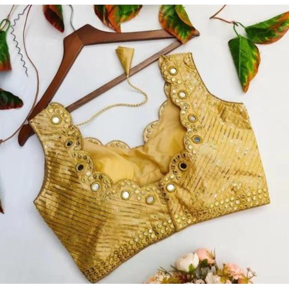 Amfyn Women's Cotton Silk Embellished Padded Cup Readymade Blouse (Gold, Size: Free Size)