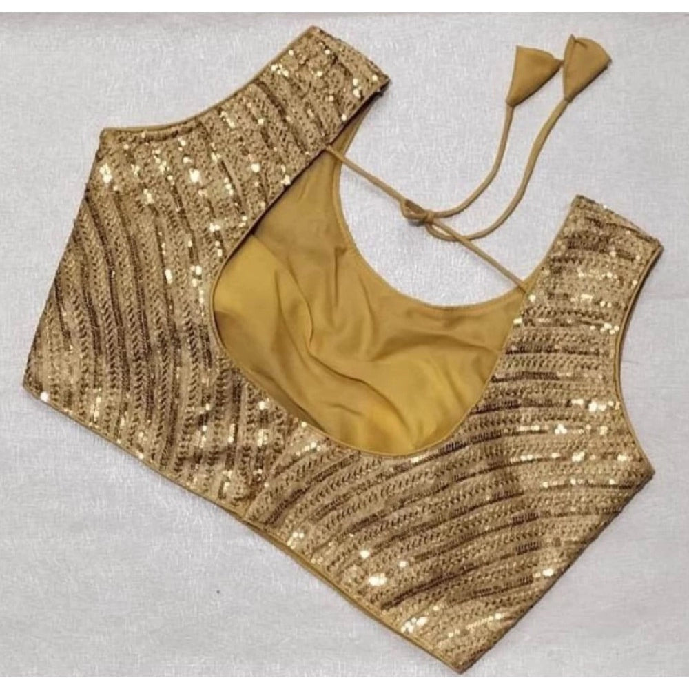 Amfyn Women's Cotton Silk Embellished Padded Cup Readymade Blouse (Beige, Size: Free Size)