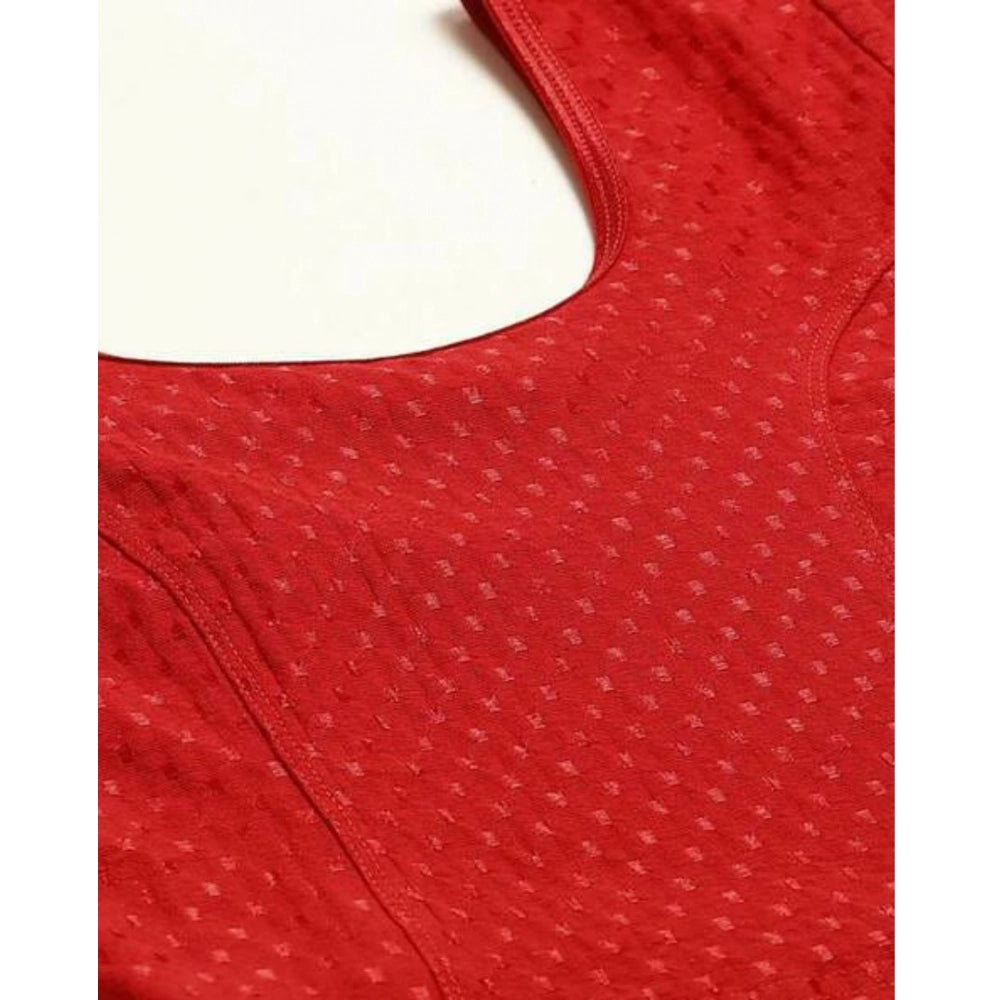 Amfyn Women's Cotton Lycra Blend Solid Non Padded Readymade Blouse (Red, Size: Free Size)