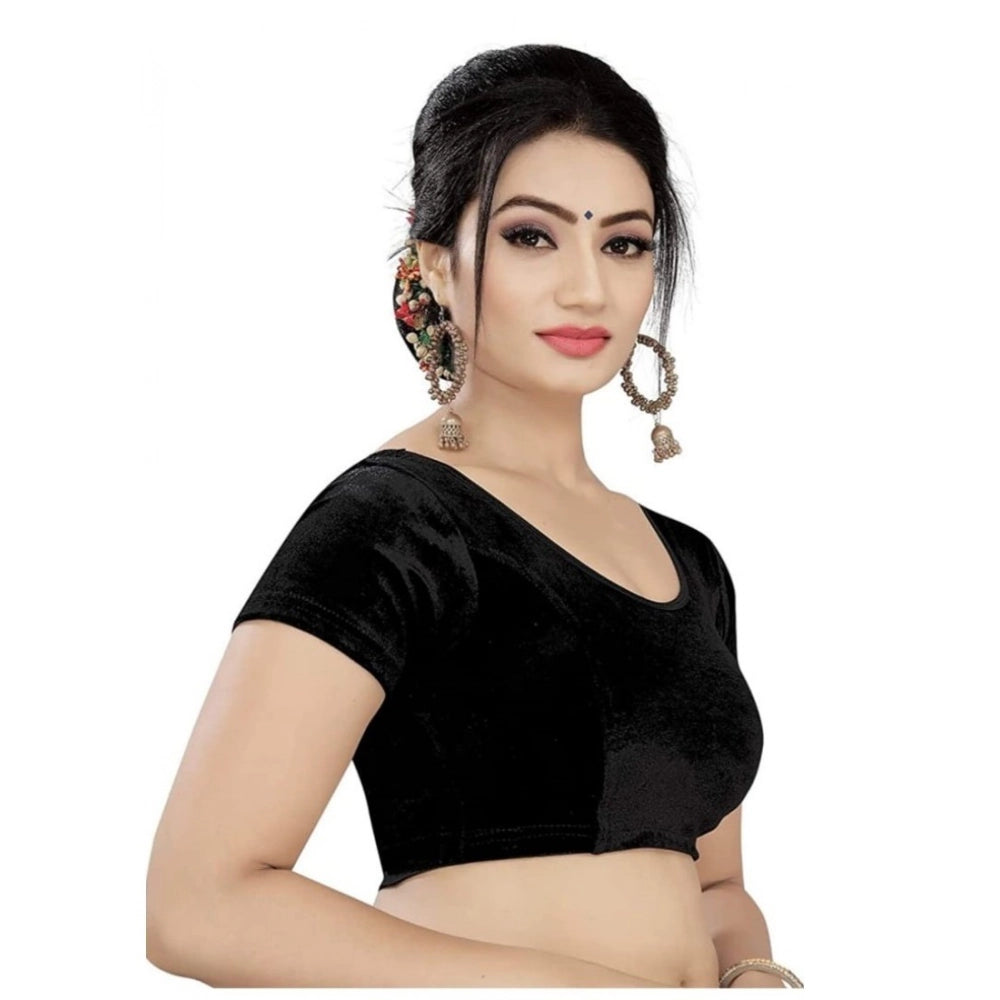 Amfyn Women's Velvet Solid Non Padded Readymade Blouse (Black, Size: Free Size)