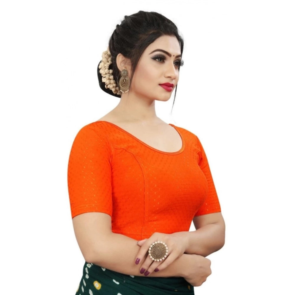 Amfyn Women's Cotton Lycra Blend Solid Non Padded Readymade Blouse (Orange, Size: Free Size)