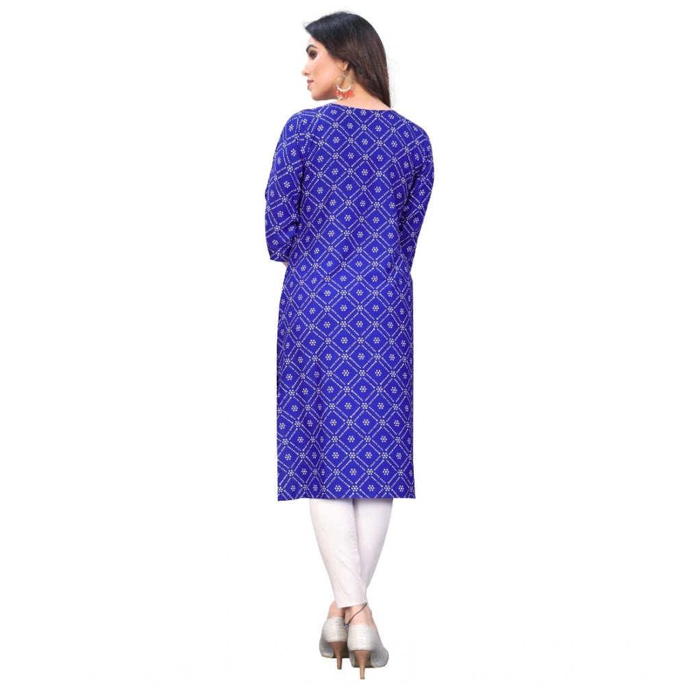 Amfyn Women's Casual 3/4th Sleeve Bandhani Printed Crepe Kurti (Blue)