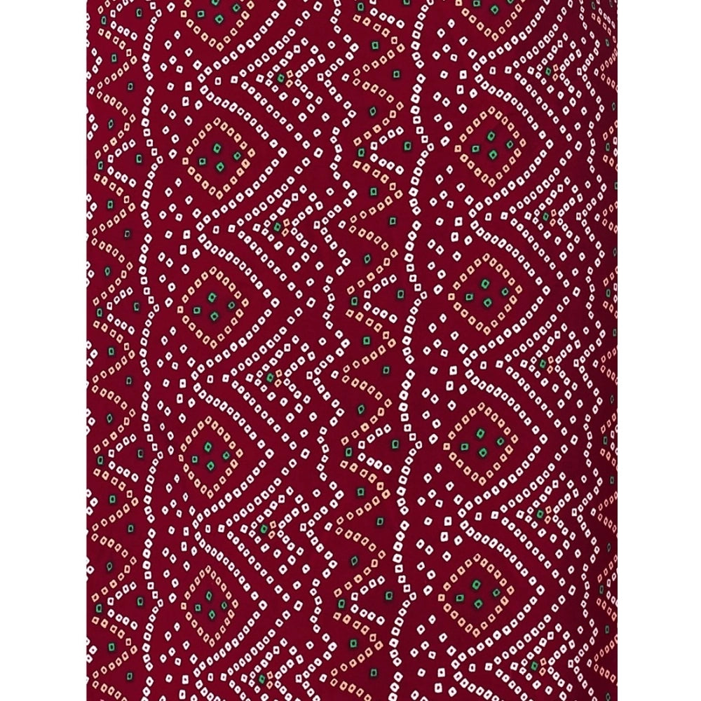 Amfyn Women's Casual 3/4th Sleeve Bandhani Printed Crepe Kurti (Maroon)