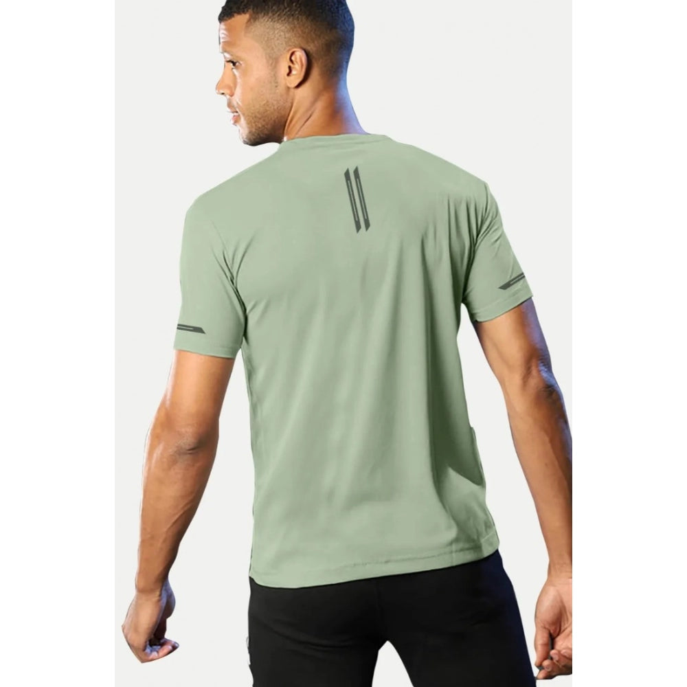Amfyn Men's Casual Half sleeve Solid Polyester Crew Neck T-shirt (Pista)